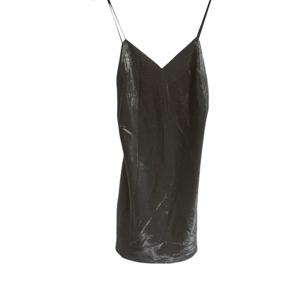 Zara Slip On Dress Party Cocktail Sparkle Metal Silver Size Medium NEW